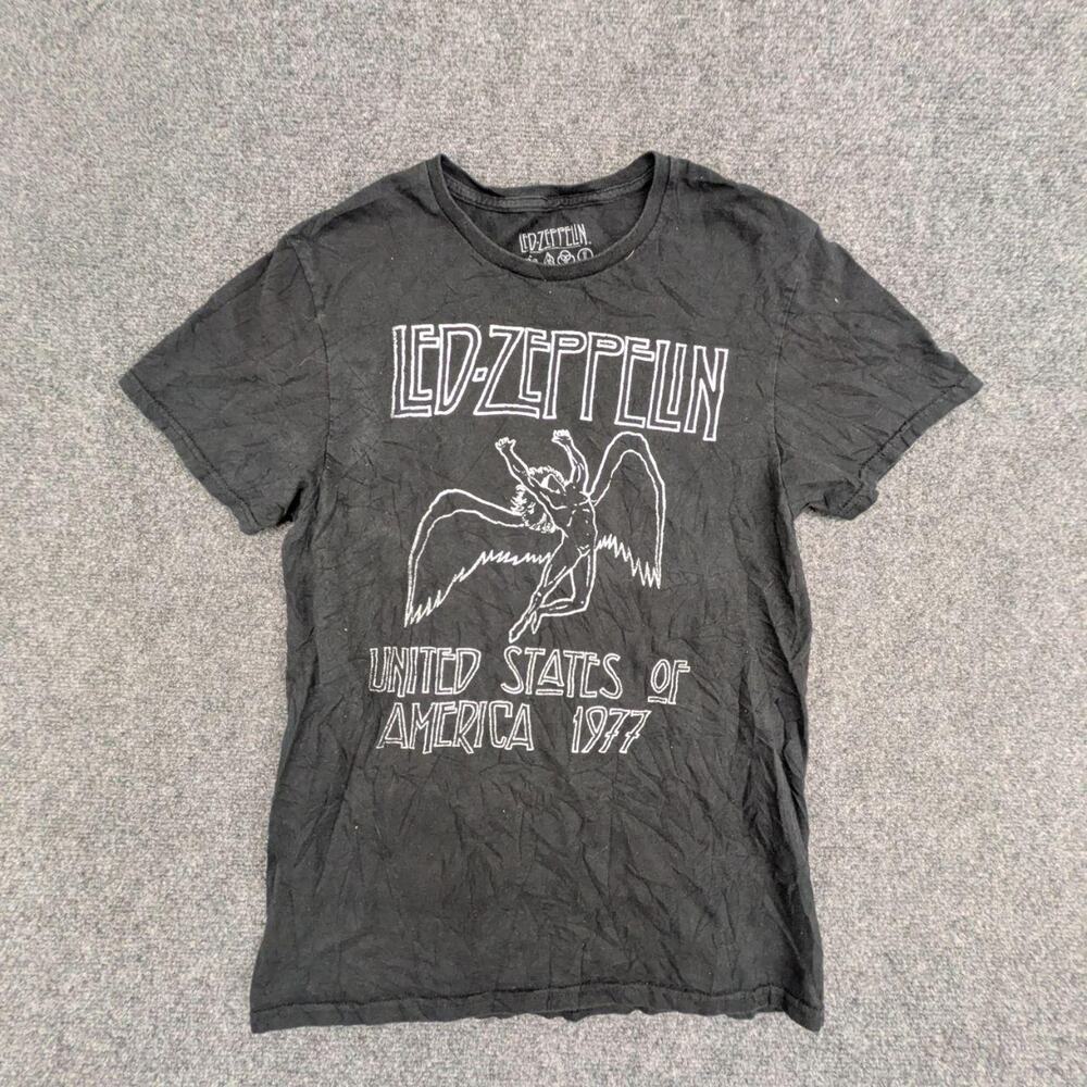 Led Zeppelin T Shirt Mens S Black 1977 USA Tour Icarus Graphic Vintage Band Tee